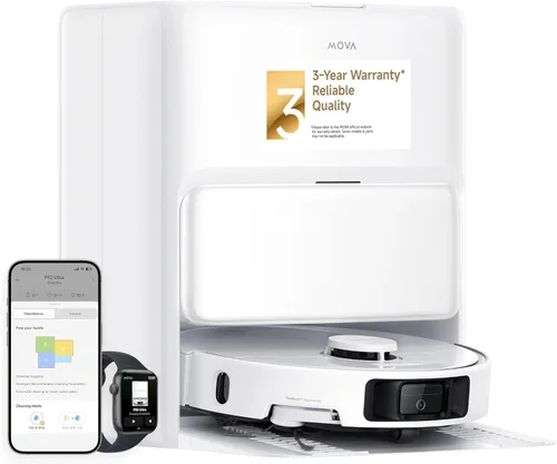 Mova Aspirador robot P50 Ultra con trapeador flexible, potencia de succión de 19,000 Pa con cepillo antienredos, limpieza de esquinas y bordes,