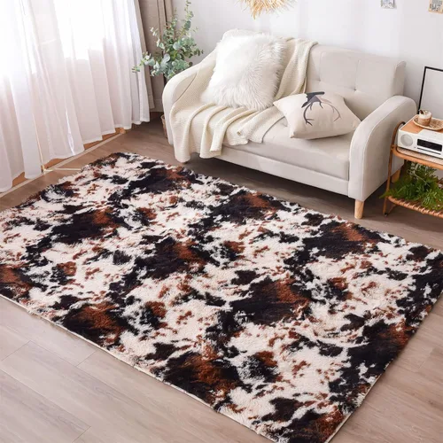 Miniatura 3 de Aimuan Alfombra de área con estampado de vaca, bonita alfombra de piel de vaca sintética, súper suave, alfombra de teñido anudado para sala