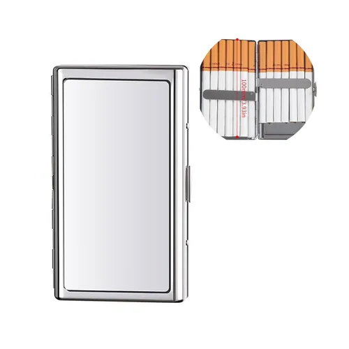 Miniatura 7 de Estuche para Cigarrillos Elegante de Superficie de Cuero con Caja de Metal para 14 Cigarrillos. Estuche de Doble Cara con Clip de Resorte para Negro