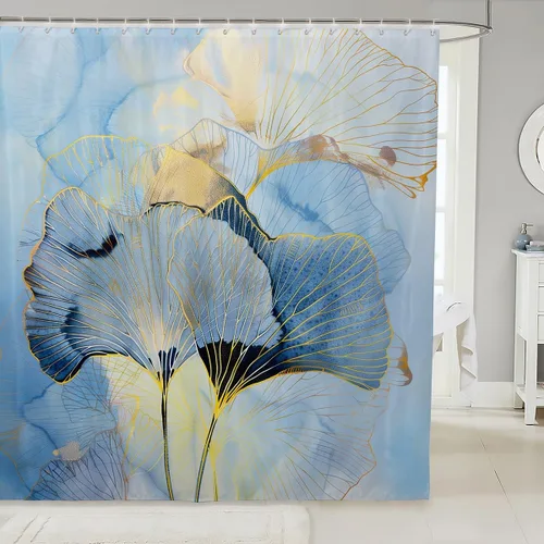 Miniatura 40 de Castle Fairy Cortinas de ducha con hojas de ginkgo, cortina de baño botánica de naturaleza verde, tela de plantas de acuarela, juego de decoración