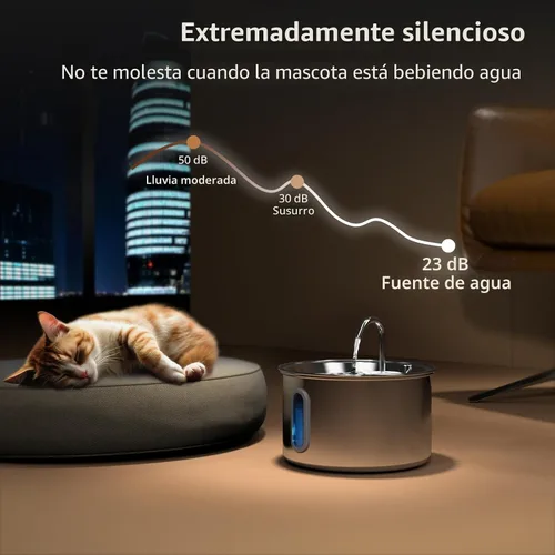 Miniatura 3 de Fuente de agua para gatos de acero inoxidable, con cable, fuente de agua para mascotas de 3 L/101 onzas, bebedero para perros con bomba silenciosa