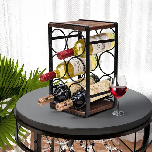 Miniatura 5 de Botellero de madera rústica 6 botellas sin necesidad de montaje marrón