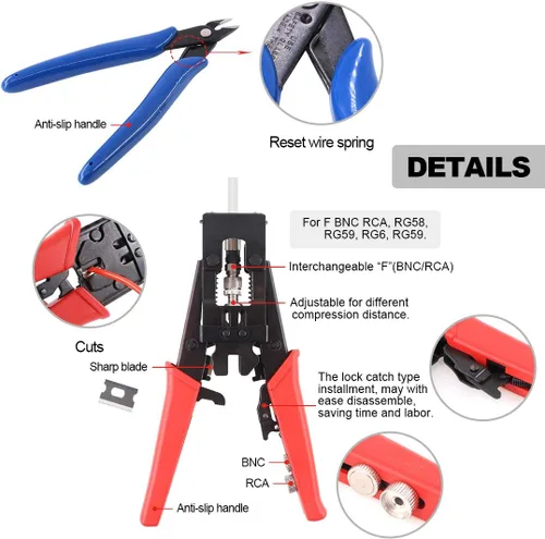 Miniatura 6 de Hilitchi Crimpadora de cable coaxial con manual de instrucciones Conector de compresión multifuncional Herramienta de crimpado coaxial ajustable