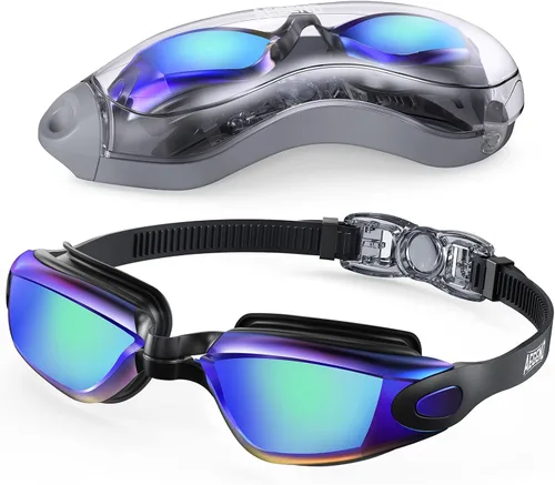Miniatura 8 de Aegend Gafas de natación, gafas de natación sin fugas, protección completa para adultos, hombres, mujeres y jóvenes Azul y plateado.