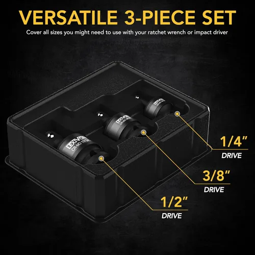 Miniatura 3 de LEXIVON Juego de llaves giratorias universales de impacto premium Diseño de resorte esférico de 3 piezas con accionamiento de junta en U de 1/2