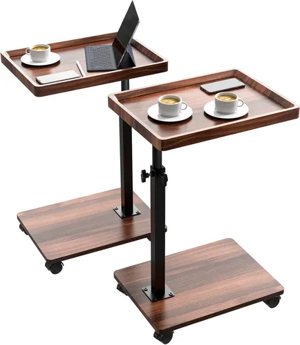 Miniatura 7 de Mesa auxiliar de mesa C de altura ajustable, bandeja de TV giratoria de 360° para espacios pequeños, mesas de sofá que se deslizan debajo, mesas