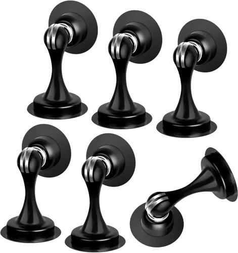 Miniatura 10 de Topes de puerta, paquete de 6, tope magnético de puerta, soporte de puerta de acero inoxidable para pared con cinta adhesiva de doble cara, sin
