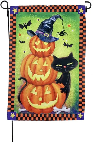 Miniatura 3 de Bandera de jardín de Halloween de calabazas de gato negro, 12 x 18 pulgadas, doble cara, decoraciones de Halloween, decoración del hogar, calabazas
