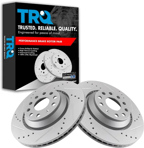 Miniatura 285 de TRQ Juego de rotores de freno de rendimiento trasero con revestimiento G premium compatible con Mazda 6 2014-2021