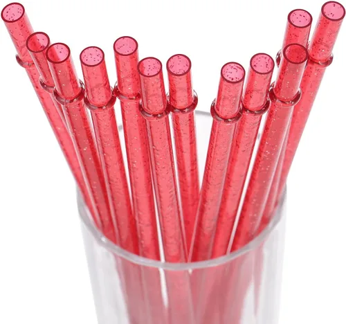 Miniatura 11 de Dakoufish Sin BPA 12 Piezas Pajitas Reutilizables de Plástico Transparente con Purpurina de 11 Pulgadas Más un Cepillo de Limpieza