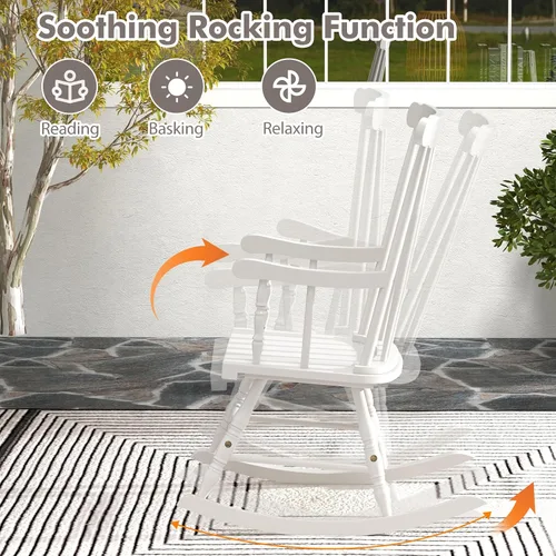 Miniatura 5 de Tangkula Mecedora para patio de madera de goma maciza, silla mecedora de porche al aire libre con marco de madera de goma, mecedora de madera