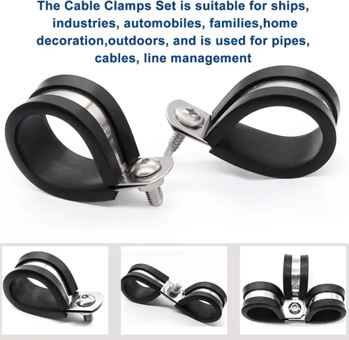 Miniatura 5 de Taiss 40 piezas de abrazaderas de cable de 3/4 pulgada, abrazaderas de alambre aisladas de goma de acero inoxidable 304, abrazaderas en bucle