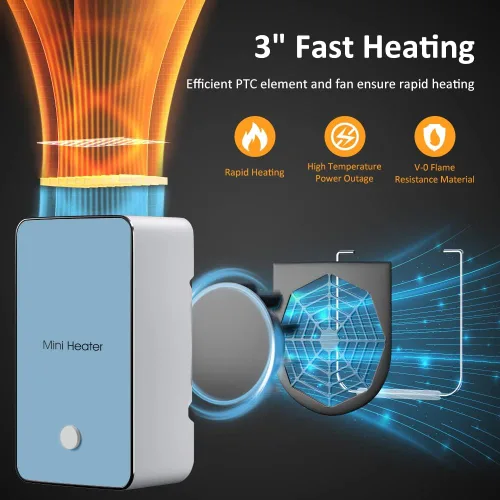 Miniatura 2 de Calentador de Espacio Portátil YOUCIDI Mini Calentador de Escritorio Ventilador Eléctrico Calentador de Aire para Habitación/Oficina/Escritorio Azul