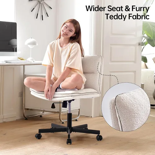 Miniatura 4 de EMIAH Silla de escritorio sin brazos con ruedas de pelo sintético, de respaldo medio, ergonómica, para el hogar, para computadora, cómoda
