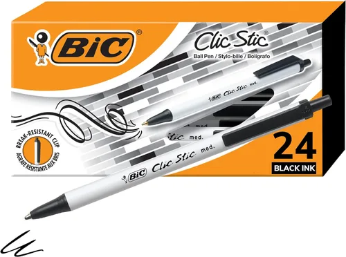 Miniatura 7 de Bolígrafo retráctil Bic Clic Stic, de punta mediana (0.04 pulgadas), estuche de 12 unidades, Negro