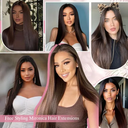Miniatura 7 de Extensiones de cabello humano real con clip, color marrón oscuro #2, 14 pulgadas, 4.23 onzas, #2, extensiones de cabello humano virgen Remy 100% #2