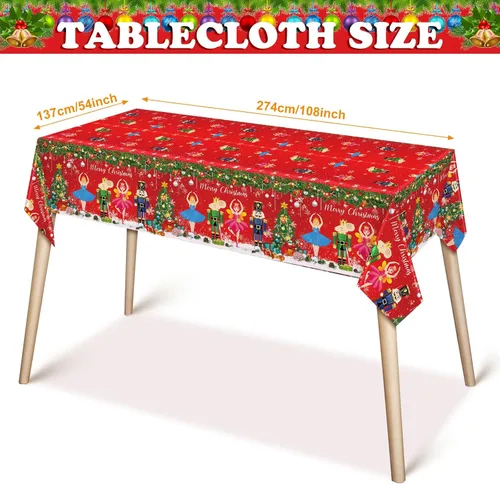 Miniatura 3 de Ziliny 172 piezas de suministros de fiesta de cascanueces – Cartel de Feliz Navidad, mantel, vajilla desechable, servilletas para fiestas temáticas