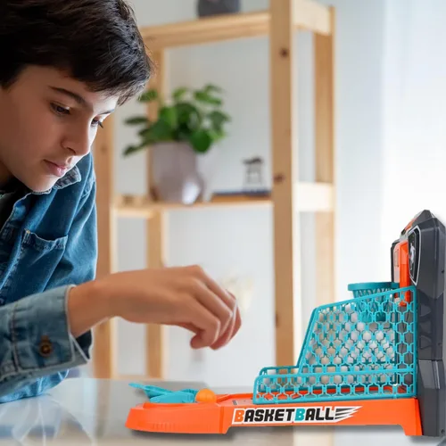 Miniatura 3 de Juego de baloncesto de mesa: mini arcada de escritorio compacta, juego de escritorio para interiores con puntuación electrónica, luces y sonido