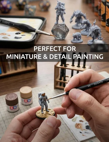 Miniatura 5 de DUGATO Juego de pinceles de pintura con detalles finos (15 unidades), pinceles en miniatura con asas triangulares ergonómicas y estuche de viaje