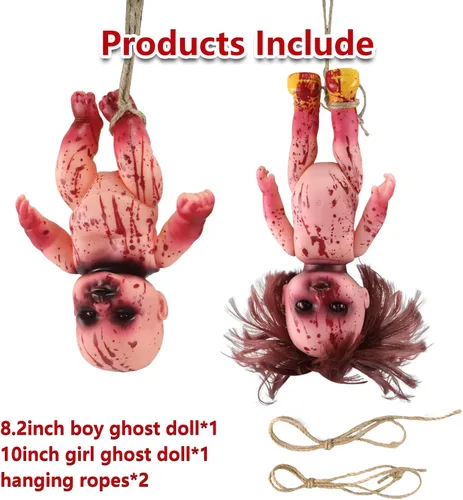 Miniatura 3 de 2 muñecas espeluznantes de Halloween, de 10 pulgadas, muñeca de zombi colgante aterradora con cuerda, decoración de terror de terror de Halloween
