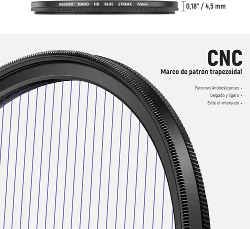Miniatura 6 de NEEWER Filtro de rayas azules de 2.835 in, vidrio óptico HD giratorio de 360 °, filtro de lente de efectos especiales de llamarada anamórfica, marco