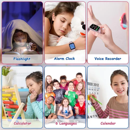 Miniatura 6 de Goodatech Reloj inteligente de 1.69 pulgadas para niños de 4 a 12 años, 26 juegos de rompecabezas, cámara HD, reproductor de música de video