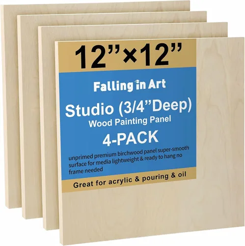 Miniatura 14 de Falling in Art Kit de Paneles de Lienzo de Madera de Abedul Sin Terminar, Paquete de 4 de 8x8'' Tableros de Cuna de Estudio Profundos de 3/4