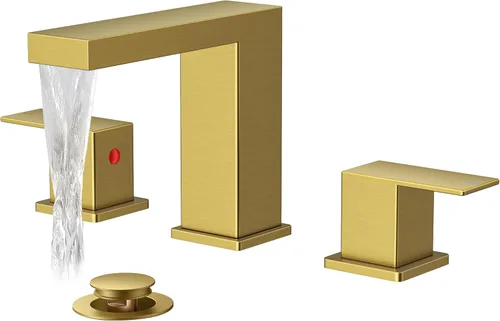 Miniatura 20 de FORIOUS Grifo de baño negro y dorado de 8 pulgadas de extensión amplia cuadrado, 2 manijas, grifos negros mate de 6 pulgadas para lavabo de baño, 3