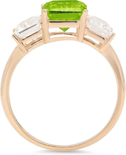 Miniatura 2 de Solitario de 3 piedras de corte esmeralda brillante de 3.94 quilates con diseño de acento de diseño auténtico, peridoto verde vivo, piedra preciosa