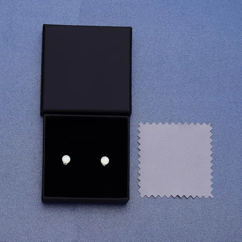 Miniatura 6 de Aretes de plata de ley chapados en oro blanco con ópalo de 3 a 0.315 in, opciones de imitación de ópalo de punto, joyería hipoalergénica