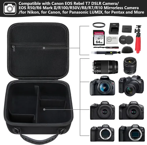 Miniatura 2 de Funda rígida de transporte para Canon EOS Rebel T7 / T8i / T5 / R50 / R100 / T6 / R8 / R10 / R5 Mark II / R7 / R5 / T100 DSLR cámara, lente, trípode