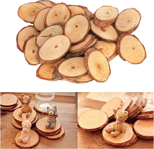 Miniatura 3 de Paquete de 25 láminas de madera ovaladas sin terminar, placas de madera de pino con corteza para manualidades, pintura de bricolaje, letrero