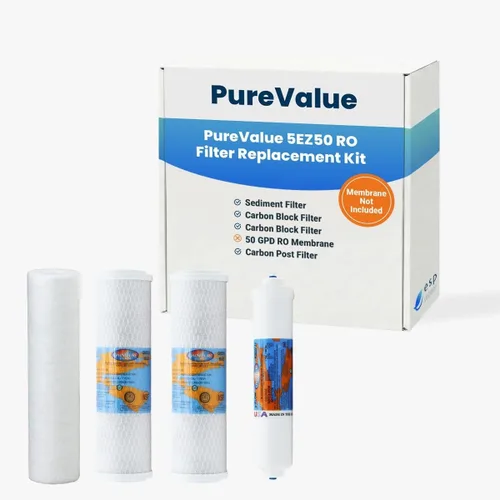 PureValue 5EZ50 - Kit de repuesto de filtro RO compatible con sistema de filtración de agua potable de ósmosis inversa debajo del fregadero, el