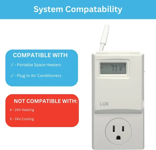 Miniatura 6 de Lux Termostato programable WIN100 de 5 a 2 días; voltaje de línea enchufable; baterías incluidas