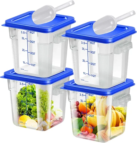 Miniatura 7 de 6 piezas recipientes de almacenamiento de alimentos de 2 cuartos con tapa, recipientes de almacenamiento comercial cuadrados transparentes con asa