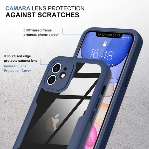 Miniatura 4 de Funda compatible con iPhone 11, diseño transparente de cuerpo completo con protector de pantalla integrado, a prueba de golpes, antiarañazos, Azul