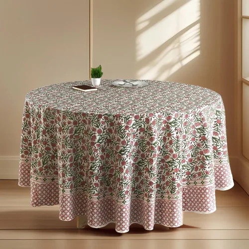 Miniatura 22 de CPC Mantel redondo - Mantel de algodón con estampado de bloques indios - Mantel de algodón impreso a mano y lavable - Primavera/Verano, mantel