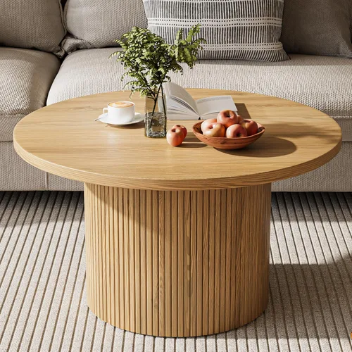 Miniatura 8 de MAISONARIA - Mesa de café redonda negra con marco de metal, mesas de café de 35" para sala de estar, mesa de centro de madera circular con acento
