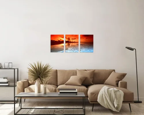 Miniatura 5 de TutuBeer 3 paneles de fotos de playa, decoración de pared, playa al atardecer, imágenes impresas en lienzo, imagen del océano, decoración de pared