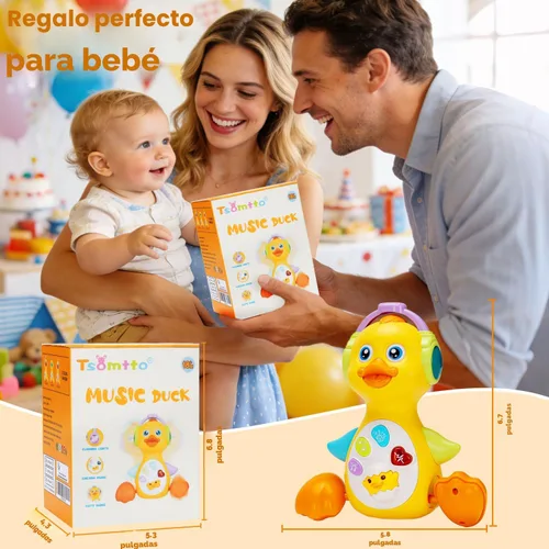 Miniatura 6 de Tsomtto Juguete musical de pato iluminado para bebé, juguetes para bebés de 0-3-6-9-12 meses, juguetes de aprendizaje para bebés recién nacidos