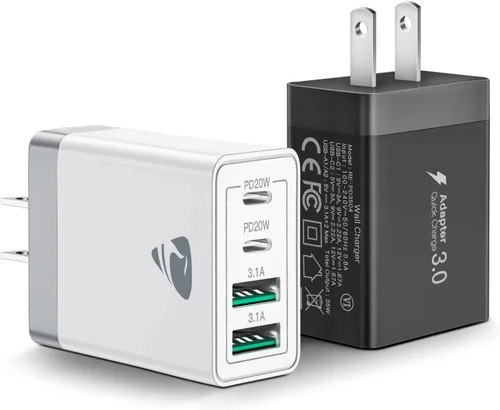 Miniatura 13 de Paquete de 2 Cargadores de Pared USB C, Bloque Cargador Rápido USB C de 40W y 4 Puertos con Puerto Dual QC+PD 3.0 Adaptador de Energía, Cargador
