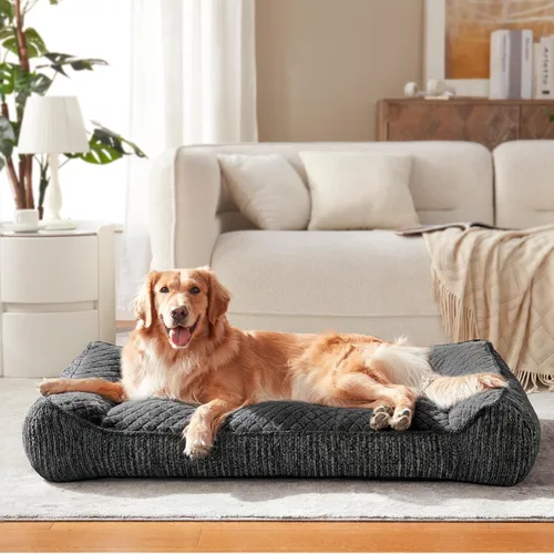 Miniatura 12 de JOEJOY Camas ortopédicas XL para perros de tamaño grande, extra gruesas, con apoyo y laterales, sofá cama ultrasuave para perros grandes, color Beige