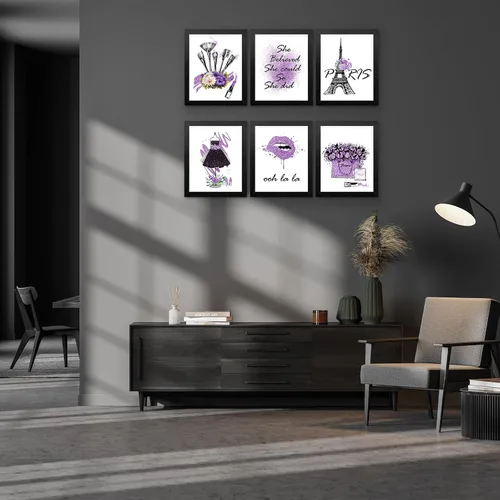 Miniatura 4 de HoozGee Juego de 6 pósteres enmarcados de maquillaje de moda, decoración de pared con marco de París, impresiones artísticas de pared