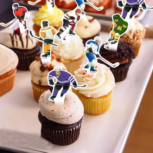 Miniatura 7 de 48 piezas de decoración de cupcakes de hockey para jugador de hockey sobre hielo para fiestas temáticas de hockey sobre hielo, fiestas temáticas