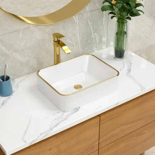Miniatura 16 de Lordear Lavabo Rectangular de Baño Tipo Vasija 24X14 Pulgadas Lavabos de Baño Blancos de 24 Pulgadas con Borde Negro Lavabo de Cerámica Sobre