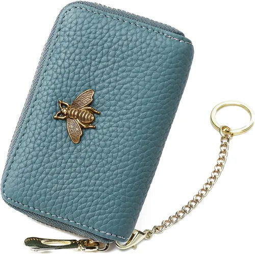 Miniatura 43 de imeetu Soporte para tarjetas de crédito RFID, cartera pequeña de cuero con cremallera para mujer