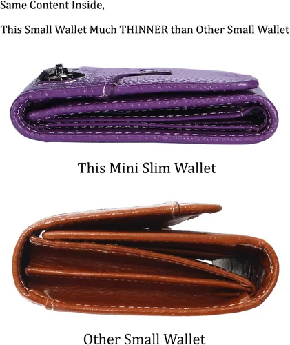 Miniatura 6 de AINIMOER Cartera pequeña de piel para mujer, delgada, compacta, con bloqueo RFID, con bolsillo para monedas, Lichee - Bloqueo Rfid morado.