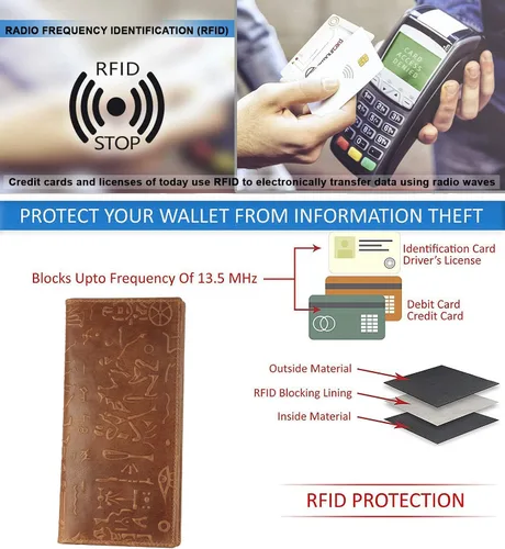 Miniatura 7 de Mou Meraki Cartera larga plegable de piel auténtica para hombre con bloqueo RFID