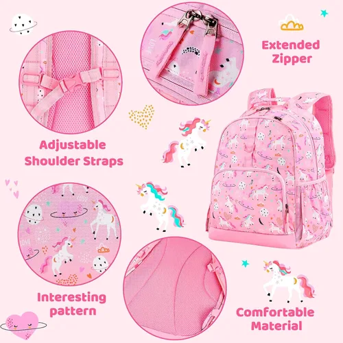Miniatura 5 de Choco Mocha - Mochila escolar para niñas, 15 a 17pulgadas con monedero a juego, Unicornio rosa), CM034-1