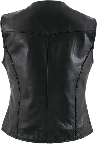 Miniatura 7 de Xelement B206 'Road Queen' - Chaleco trenzado de cuero negro para mujer